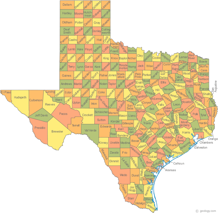 maps of texas rivers. Texas County Map